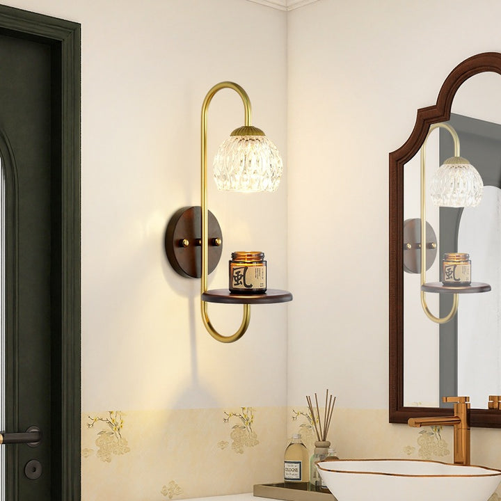 Aplique de pared de cera derretida de 1/2 luz floral redonda de vidrio y hierro de madera de caucho francés tradicional para mesita de noche 