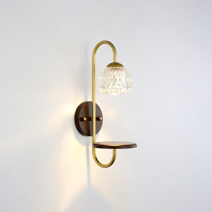 Aplique de pared de cera derretida de 1/2 luz floral redonda de vidrio y hierro de madera de caucho francés tradicional para mesita de noche 