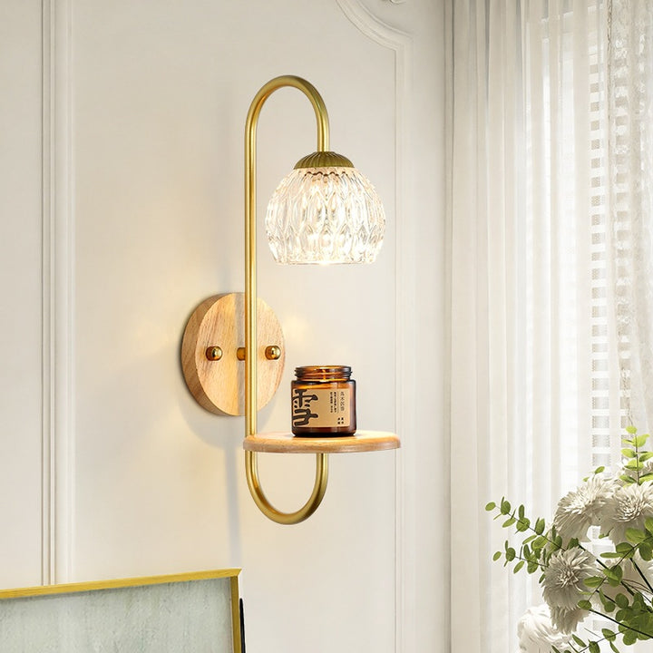 Aplique de pared de cera derretida de 1/2 luz floral redonda de vidrio y hierro de madera de caucho francés tradicional para mesita de noche 