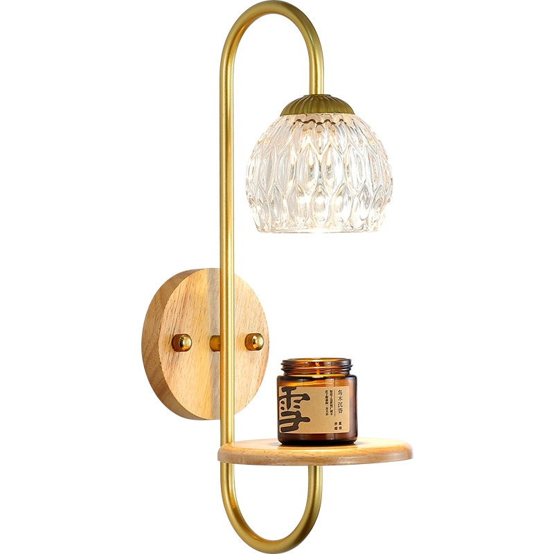 Aplique de pared de cera derretida de 1/2 luz floral redonda de vidrio y hierro de madera de caucho francés tradicional para mesita de noche 