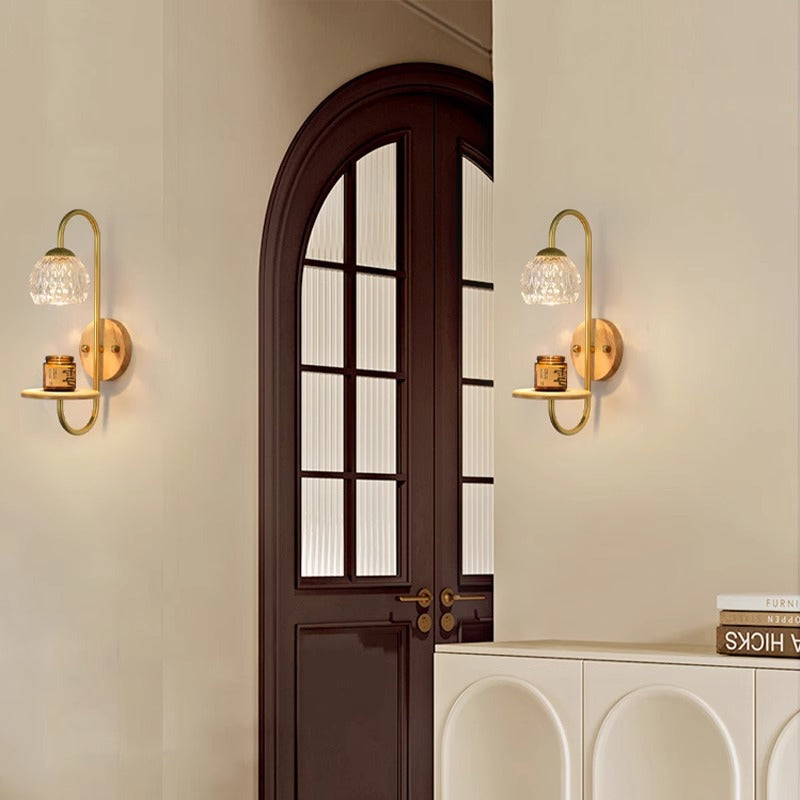 Aplique de pared de cera derretida de 1/2 luz floral redonda de vidrio y hierro de madera de caucho francés tradicional para mesita de noche 