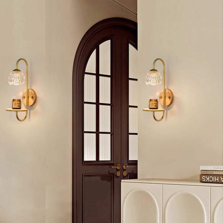 Aplique de pared de cera derretida de 1/2 luz floral redonda de vidrio y hierro de madera de caucho francés tradicional para mesita de noche 