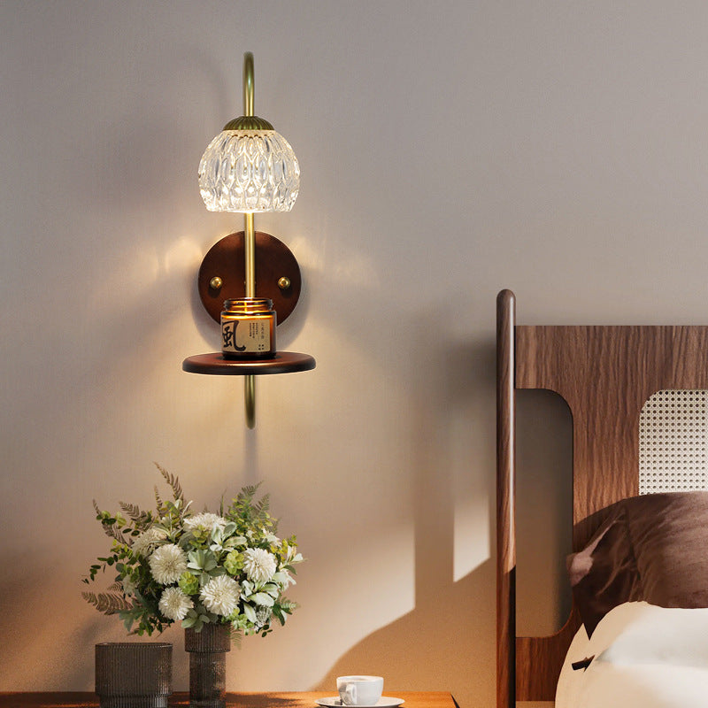 Aplique de pared de cera derretida de 1/2 luz floral redonda de vidrio y hierro de madera de caucho francés tradicional para mesita de noche 