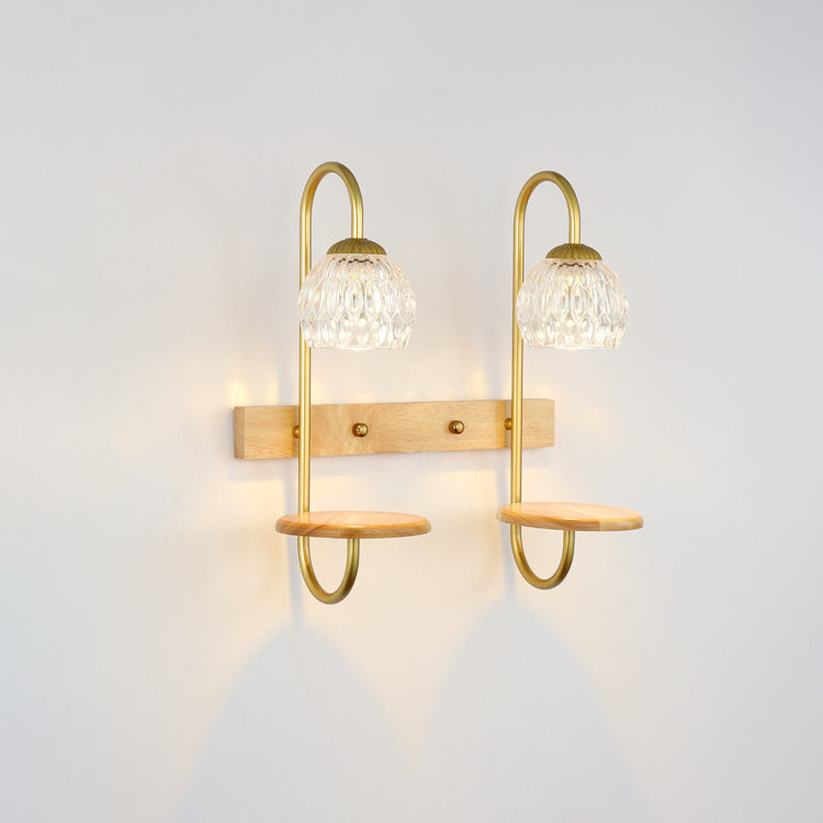 Aplique de pared de cera derretida de 1/2 luz floral redonda de vidrio y hierro de madera de caucho francés tradicional para mesita de noche 