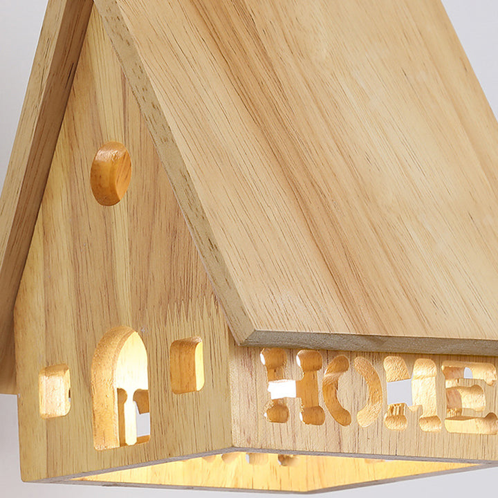 Lampe murale à une lumière creuse en bois massif japonais traditionnel pour chevet 