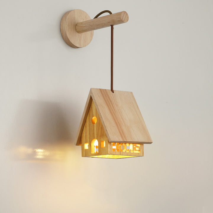 Lampe murale à une lumière creuse en bois massif japonais traditionnel pour chevet 