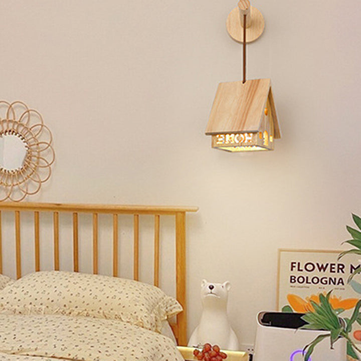 Lampe murale à une lumière creuse en bois massif japonais traditionnel pour chevet 