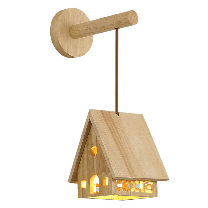 Lampe murale à une lumière creuse en bois massif japonais traditionnel pour chevet 
