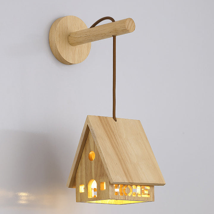 Lampe murale à une lumière creuse en bois massif japonais traditionnel pour chevet 