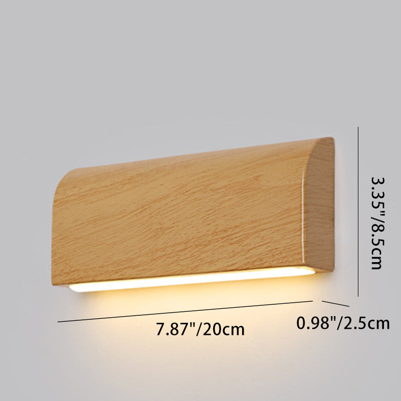 Applique murale LED rectangulaire en aluminium à grain de bois scandinave contemporain pour chevet 