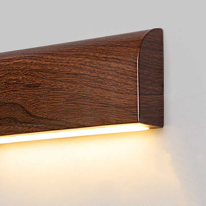Applique murale LED rectangulaire en aluminium à grain de bois scandinave contemporain pour chevet 