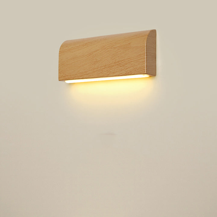 Applique murale LED rectangulaire en aluminium à grain de bois scandinave contemporain pour chevet 