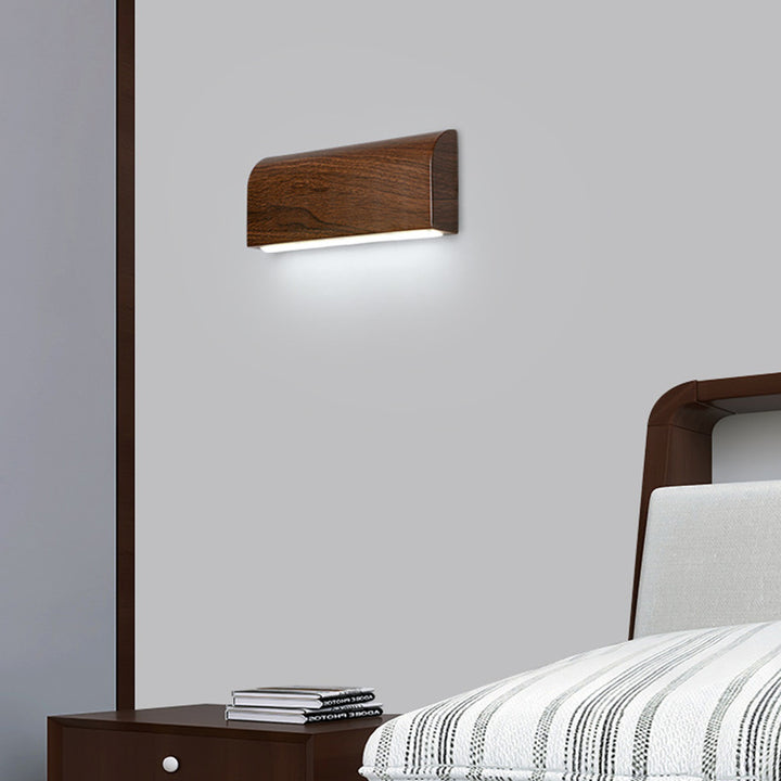 Applique murale LED rectangulaire en aluminium à grain de bois scandinave contemporain pour chevet 
