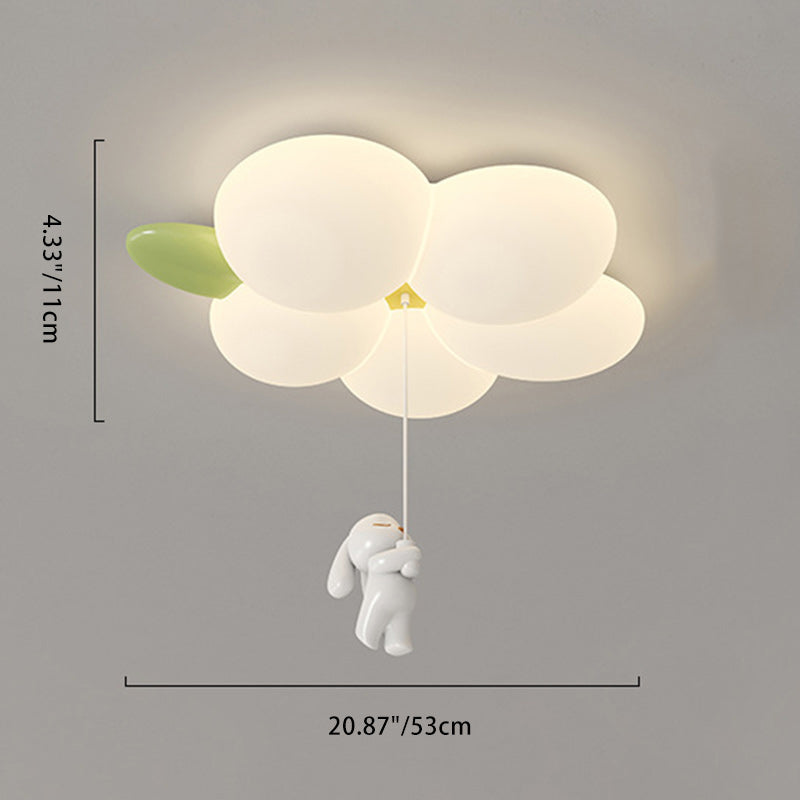 Contemporary Nordic Kids Rabbit Flower Iron PE LED Flush Mount Ceiling BulbSquare