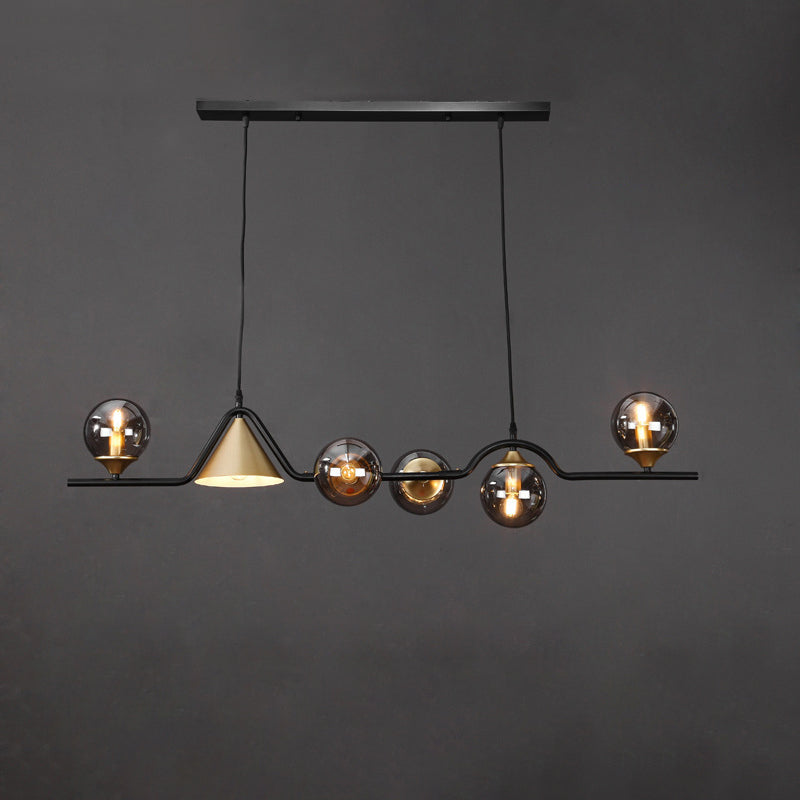 Lustre contemporain en fer et verre scandinave avec cône et boules 4/5/6/9 lumières pour salle à manger 