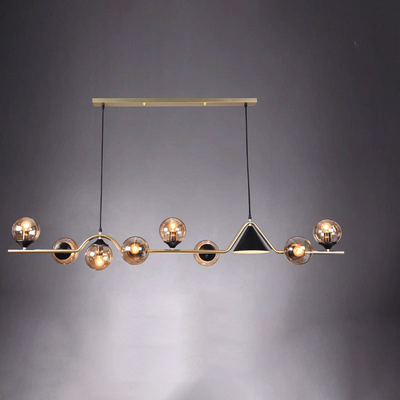 Lustre contemporain en fer et verre scandinave avec cône et boules 4/5/6/9 lumières pour salle à manger 