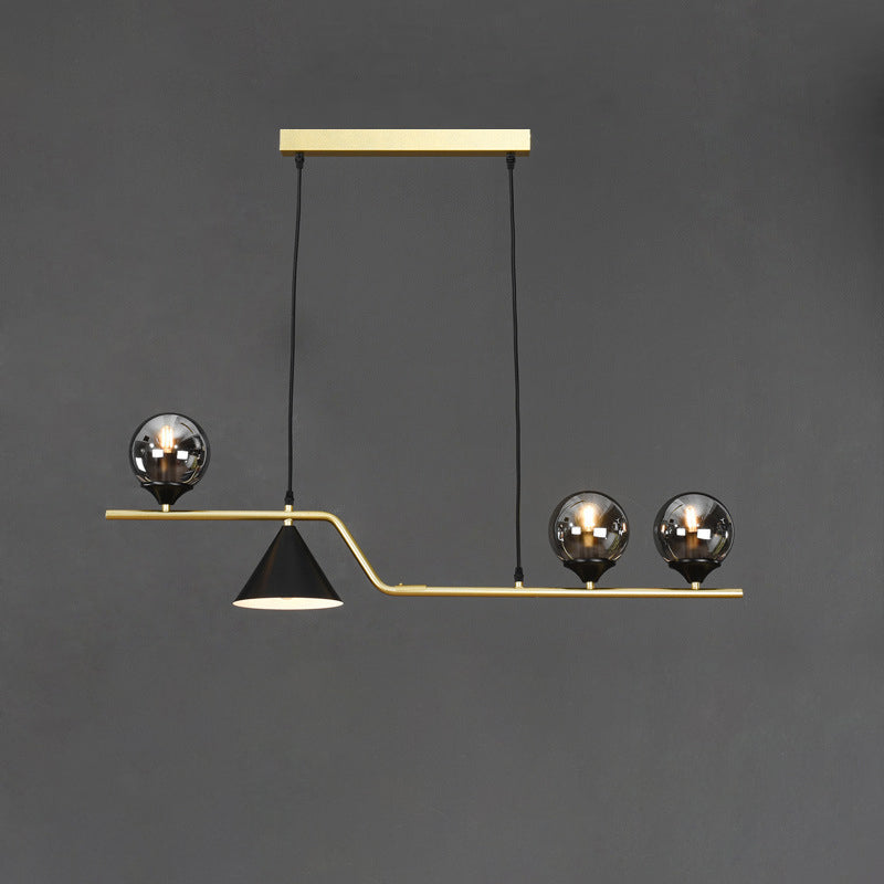Lustre contemporain en fer et verre scandinave avec cône et boules 4/5/6/9 lumières pour salle à manger 