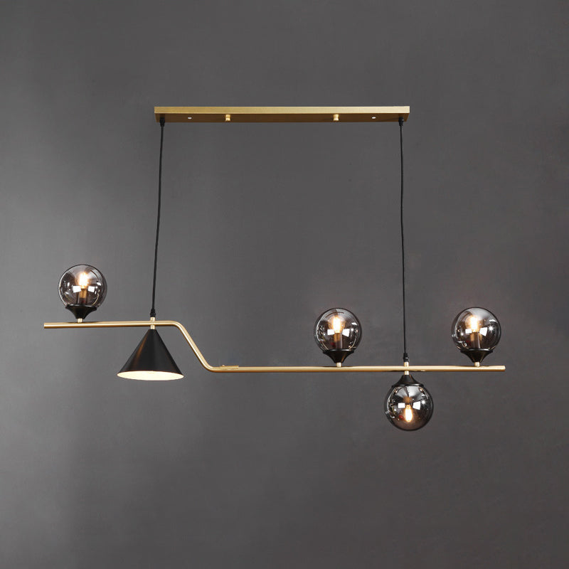 Lustre contemporain en fer et verre scandinave avec cône et boules 4/5/6/9 lumières pour salle à manger 