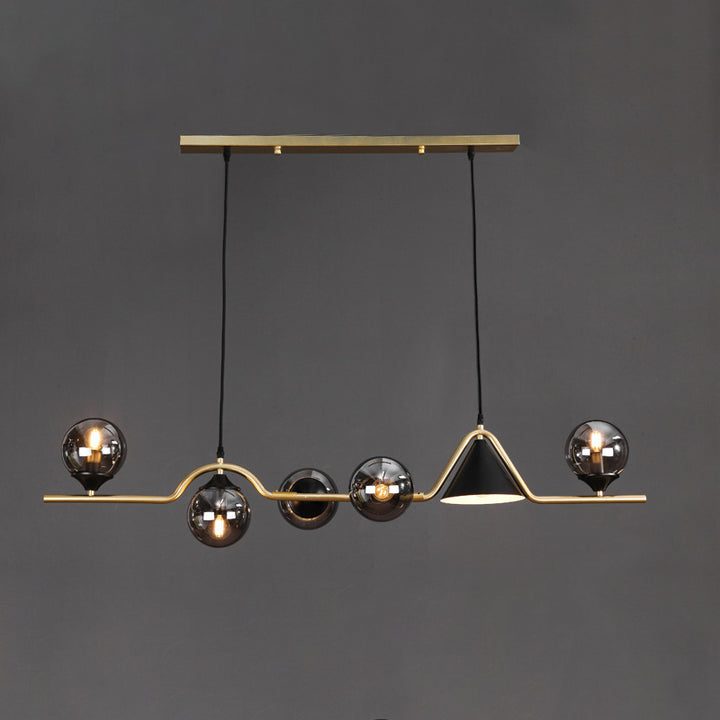 Lustre contemporain en fer et verre scandinave avec cône et boules 4/5/6/9 lumières pour salle à manger 
