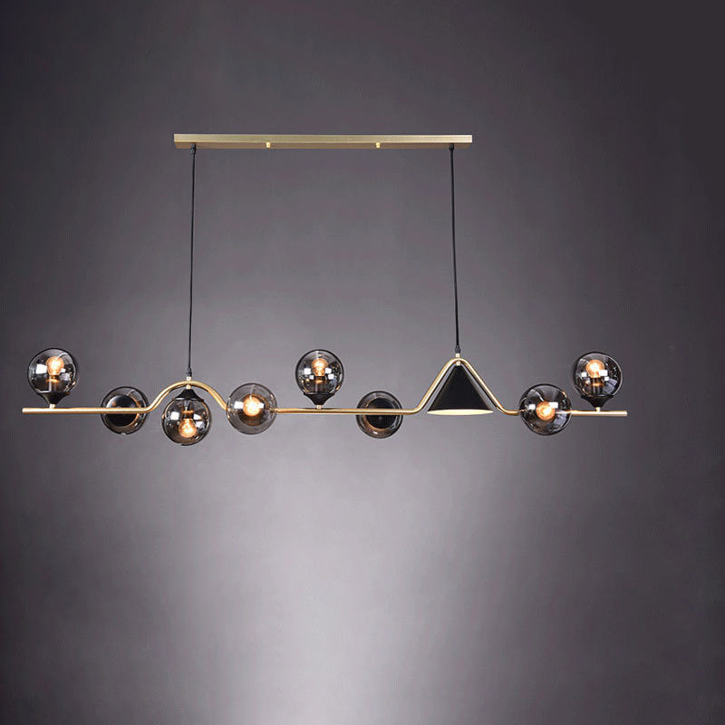 Lustre contemporain en fer et verre scandinave avec cône et boules 4/5/6/9 lumières pour salle à manger 