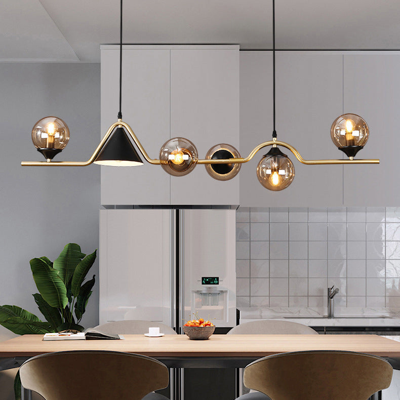 Lustre contemporain en fer et verre scandinave avec cône et boules 4/5/6/9 lumières pour salle à manger 