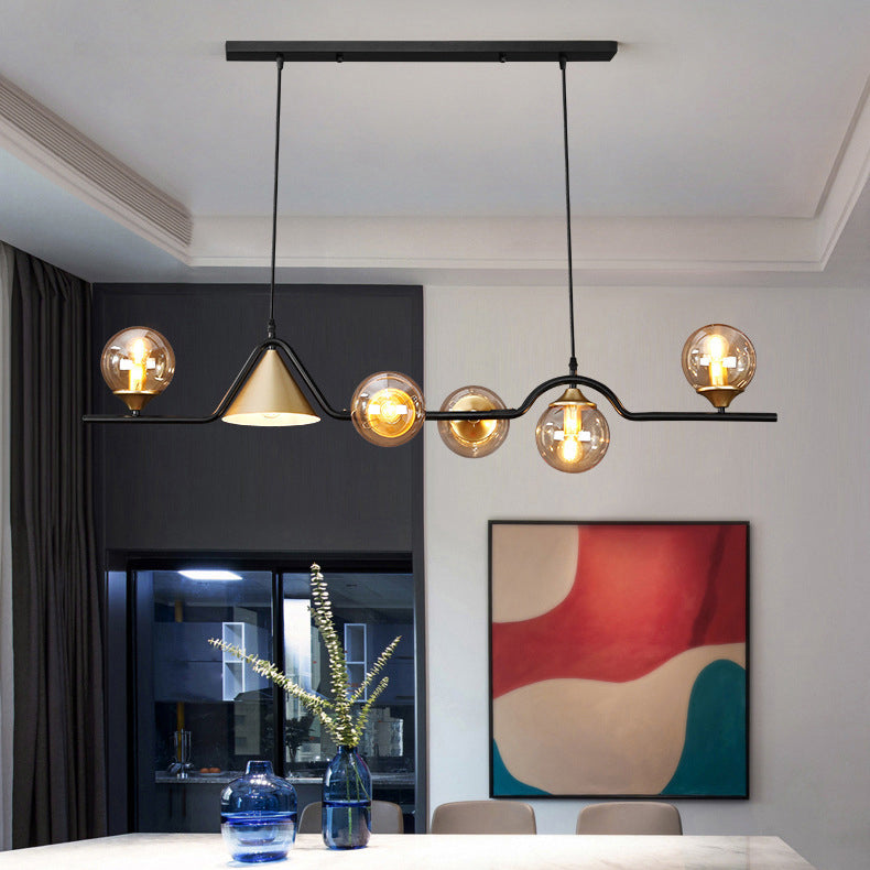 Lustre contemporain en fer et verre scandinave avec cône et boules 4/5/6/9 lumières pour salle à manger 