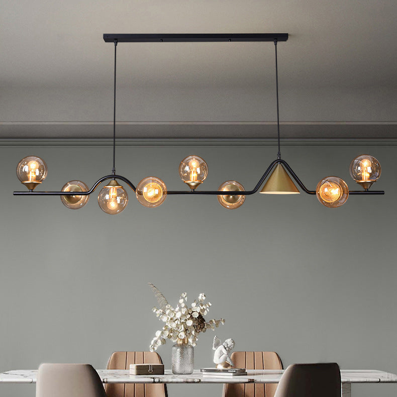 Lustre contemporain en fer et verre scandinave avec cône et boules 4/5/6/9 lumières pour salle à manger 