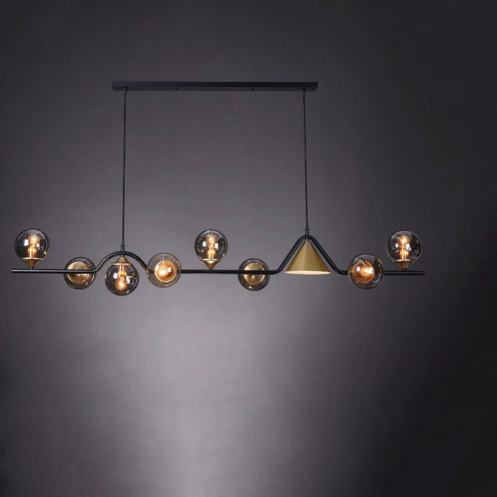 Lustre contemporain en fer et verre scandinave avec cône et boules 4/5/6/9 lumières pour salle à manger 