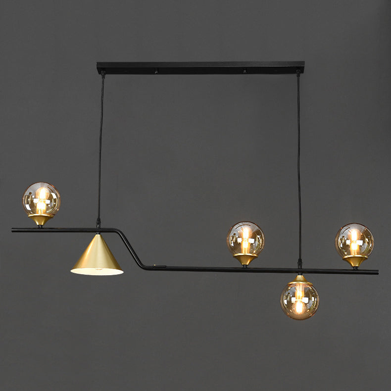 Lustre contemporain en fer et verre scandinave avec cône et boules 4/5/6/9 lumières pour salle à manger 