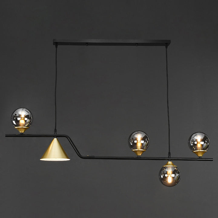 Lustre contemporain en fer et verre scandinave avec cône et boules 4/5/6/9 lumières pour salle à manger 