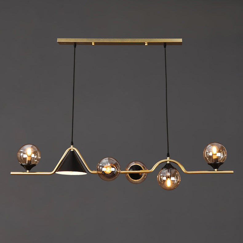 Lustre contemporain en fer et verre scandinave avec cône et boules 4/5/6/9 lumières pour salle à manger 