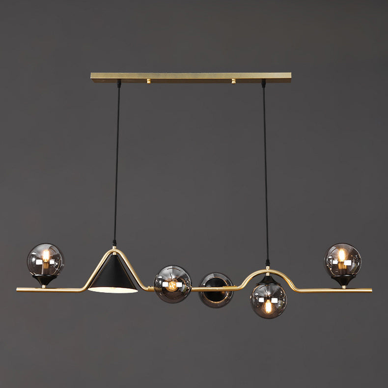 Lustre contemporain en fer et verre scandinave avec cône et boules 4/5/6/9 lumières pour salle à manger 