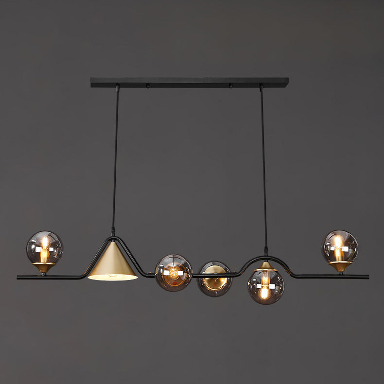 Lustre contemporain en fer et verre scandinave avec cône et boules 4/5/6/9 lumières pour salle à manger 