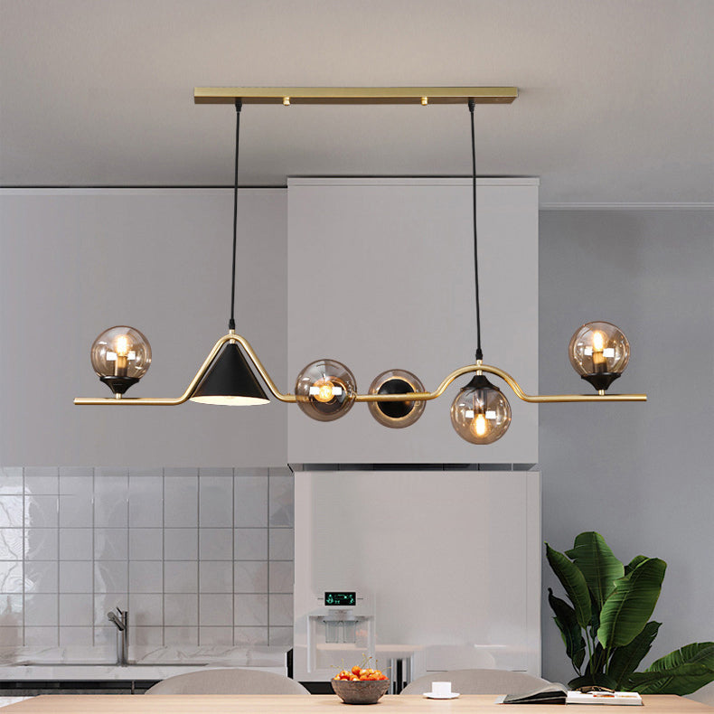 Lustre contemporain en fer et verre scandinave avec cône et boules 4/5/6/9 lumières pour salle à manger 