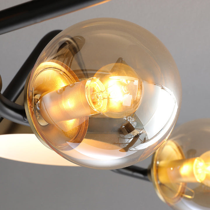 Lustre contemporain en fer et verre scandinave avec cône et boules 4/5/6/9 lumières pour salle à manger 