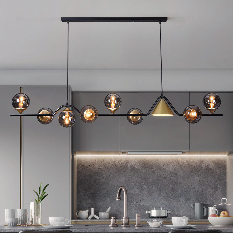 Lustre contemporain en fer et verre scandinave avec cône et boules 4/5/6/9 lumières pour salle à manger 