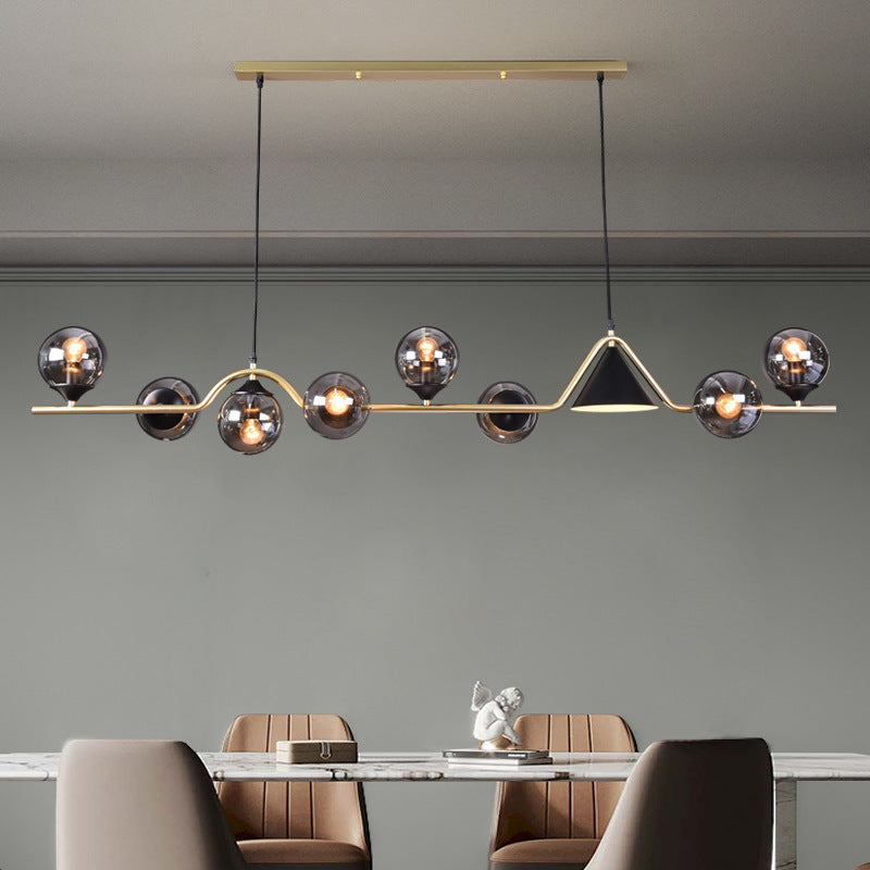 Lustre contemporain en fer et verre scandinave avec cône et boules 4/5/6/9 lumières pour salle à manger 