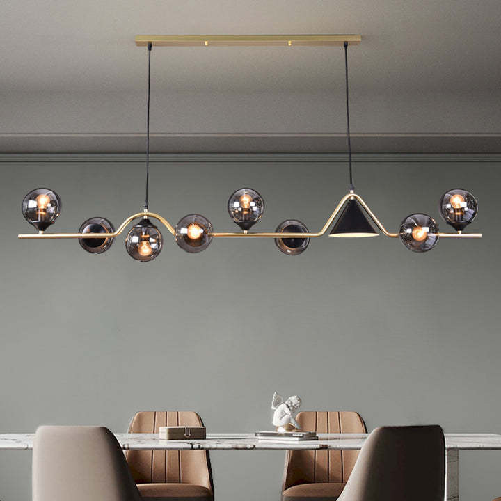 Lustre contemporain en fer et verre scandinave avec cône et boules 4/5/6/9 lumières pour salle à manger 