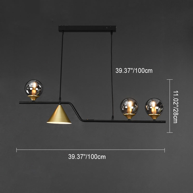 Lustre contemporain en fer et verre scandinave avec cône et boules 4/5/6/9 lumières pour salle à manger 
