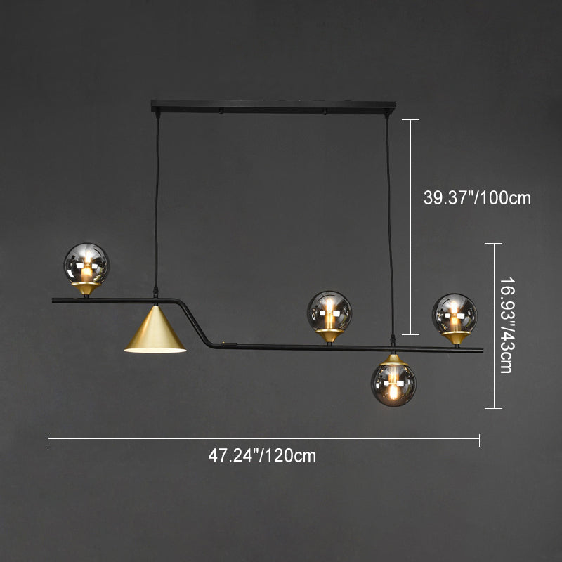 Lustre contemporain en fer et verre scandinave avec cône et boules 4/5/6/9 lumières pour salle à manger 