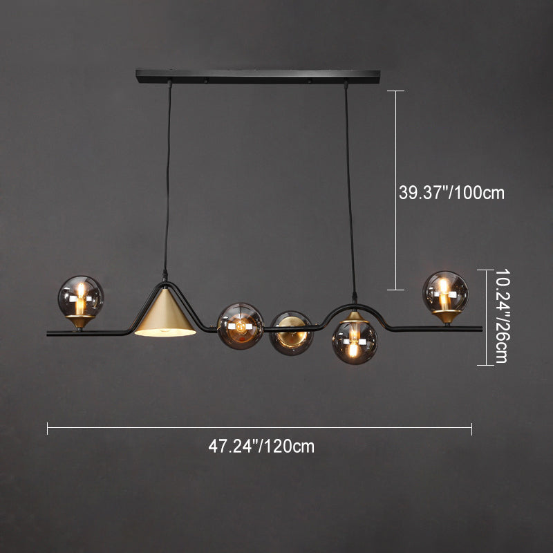 Lustre contemporain en fer et verre scandinave avec cône et boules 4/5/6/9 lumières pour salle à manger 