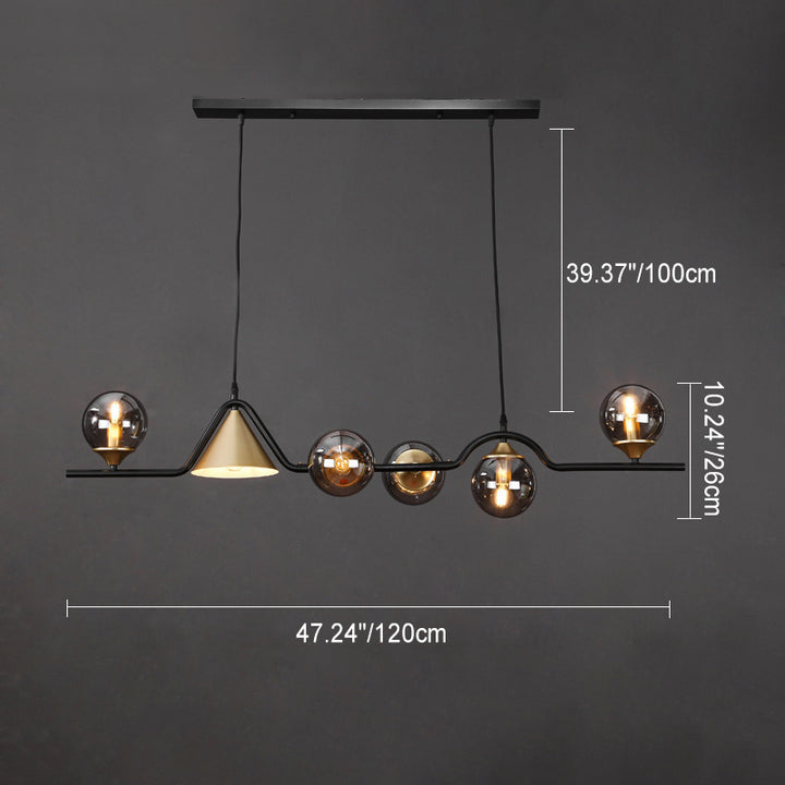 Lustre contemporain en fer et verre scandinave avec cône et boules 4/5/6/9 lumières pour salle à manger 