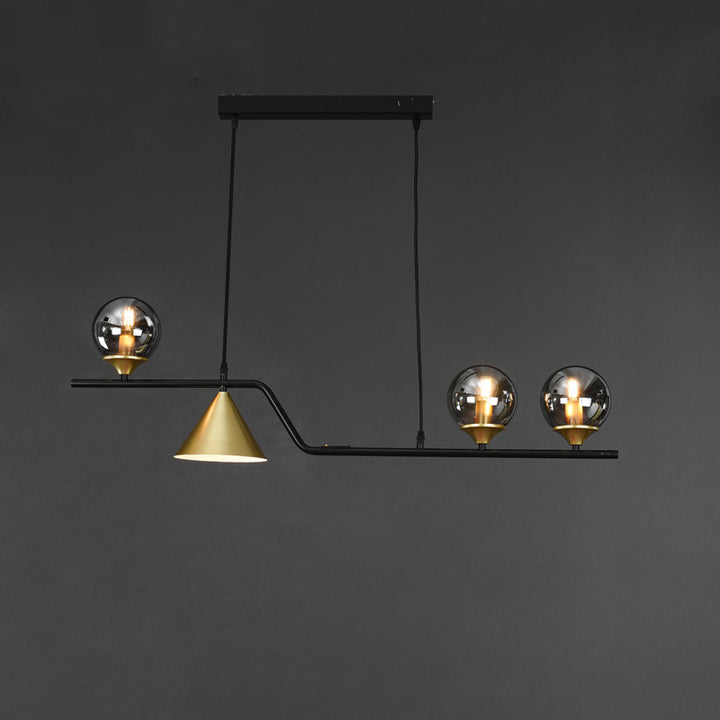 Lustre contemporain en fer et verre scandinave avec cône et boules 4/5/6/9 lumières pour salle à manger 