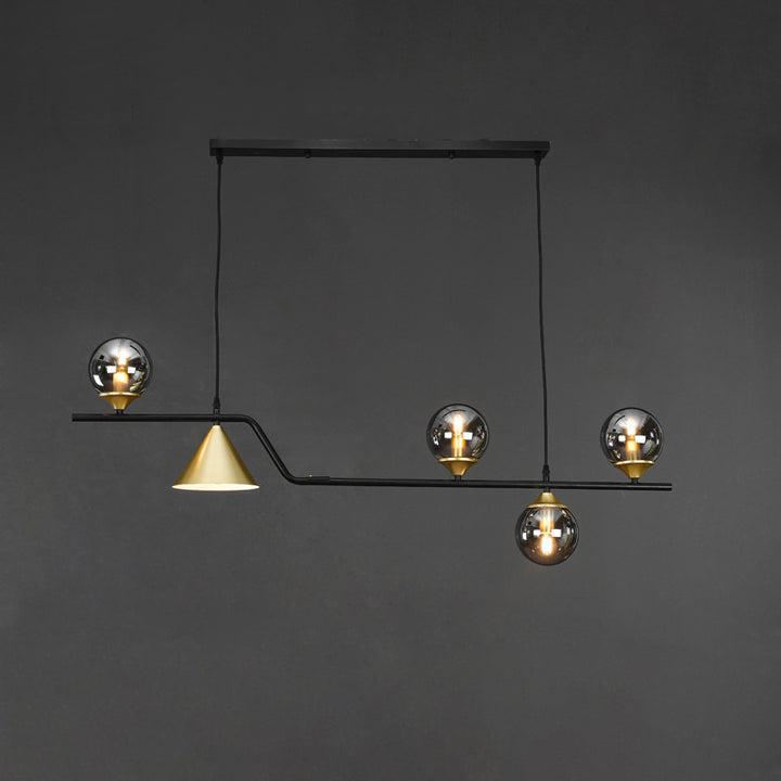 Lustre contemporain en fer et verre scandinave avec cône et boules 4/5/6/9 lumières pour salle à manger 
