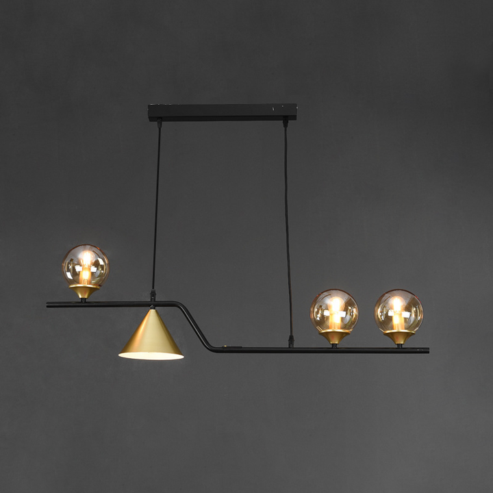 Lustre contemporain en fer et verre scandinave avec cône et boules 4/5/6/9 lumières pour salle à manger 