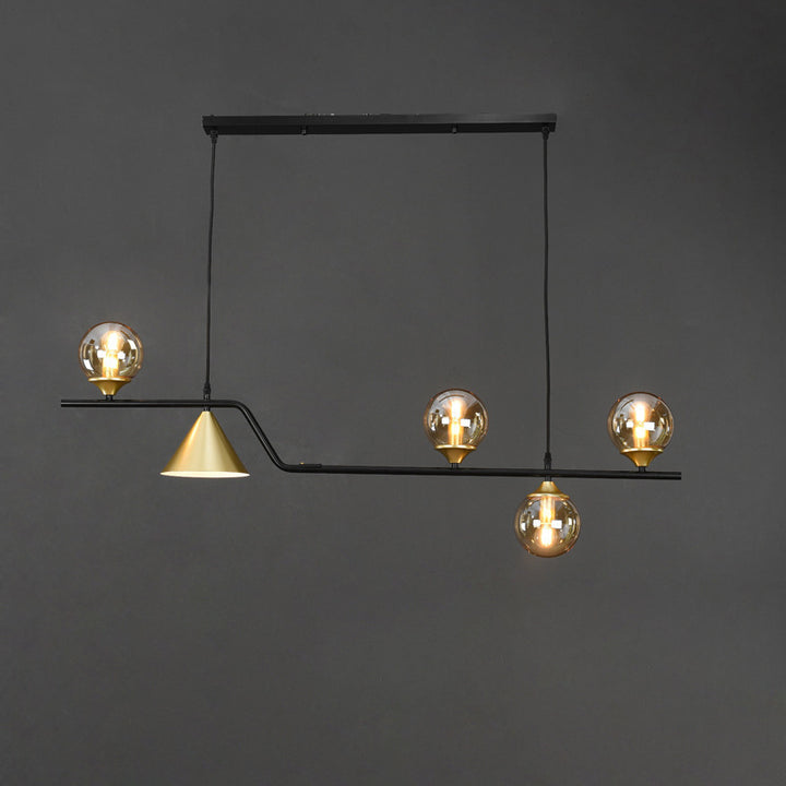 Lustre contemporain en fer et verre scandinave avec cône et boules 4/5/6/9 lumières pour salle à manger 