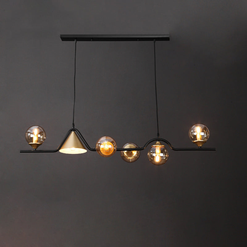 Zeitgenössische skandinavische Eisenglas Kegel Ball 4/5/6/9 Licht Kronleuchter Insel Licht für Esszimmer 