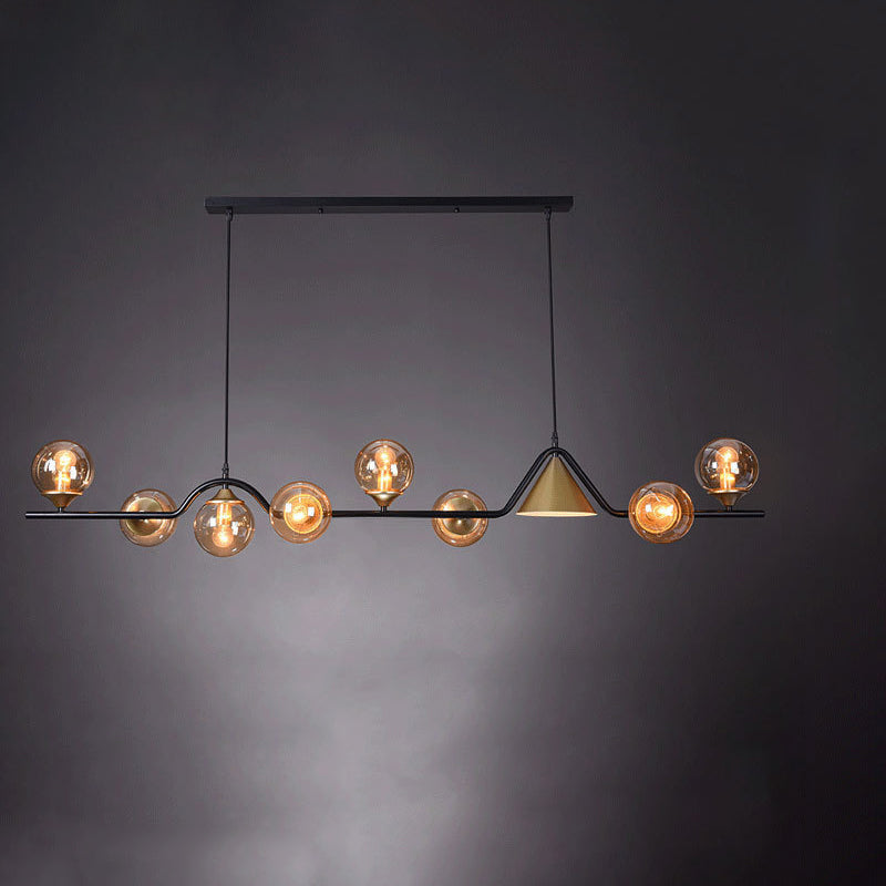 Lustre contemporain en fer et verre scandinave avec cône et boules 4/5/6/9 lumières pour salle à manger 