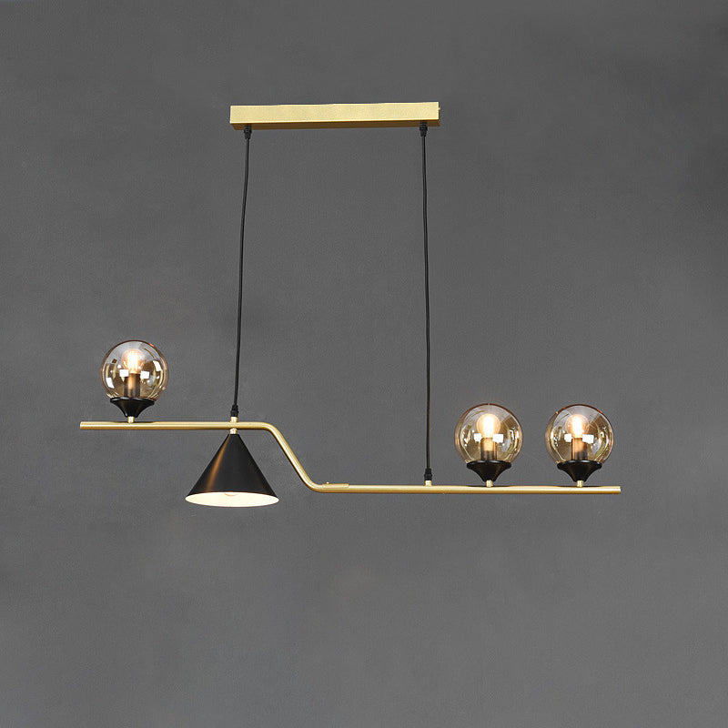Lustre contemporain en fer et verre scandinave avec cône et boules 4/5/6/9 lumières pour salle à manger 