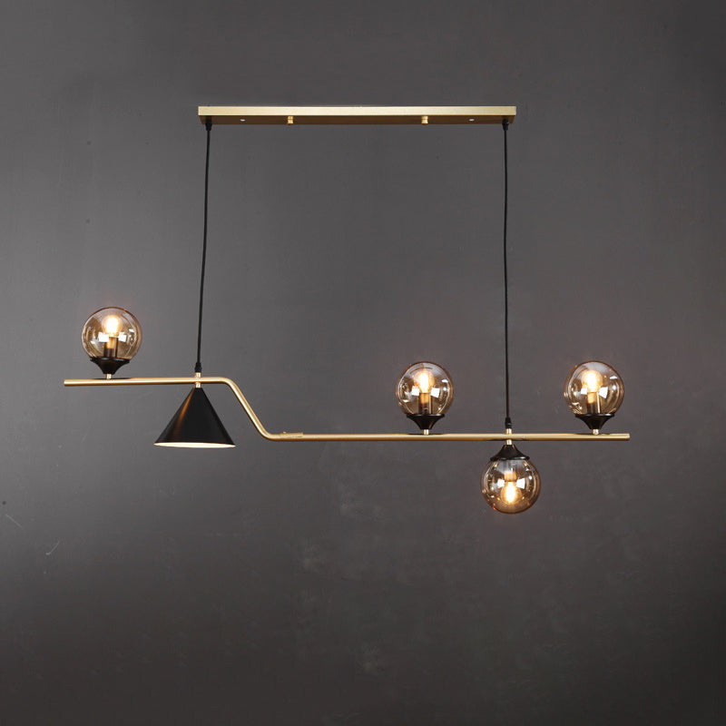 Lustre contemporain en fer et verre scandinave avec cône et boules 4/5/6/9 lumières pour salle à manger 